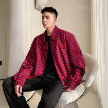 Early Spring Port Wind Retro Red Plaid Jacket Loose 100 hitch casual jacket trendy design Fried Street Clothes Handsome