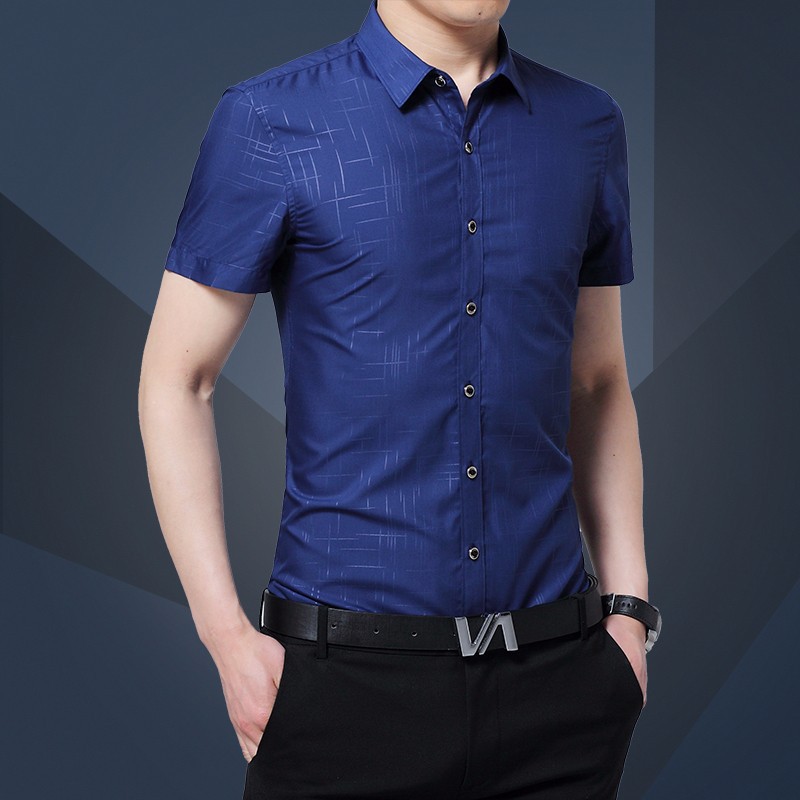 Men Business Black Shirt Deep Seasilk Short Sleeve Refined Iron-free Cotton Men Fall White Shirts Male