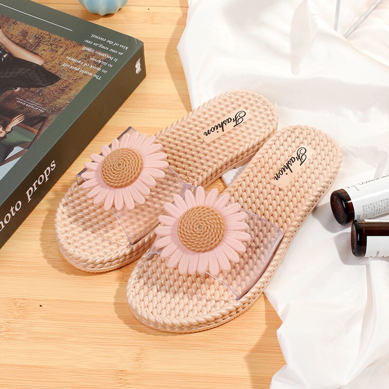Korean Flower Sandals for Women Summer Indoor Non-Slip Soft Bottom Home Slippers Floor Home Sweet and Cute Home Shoes