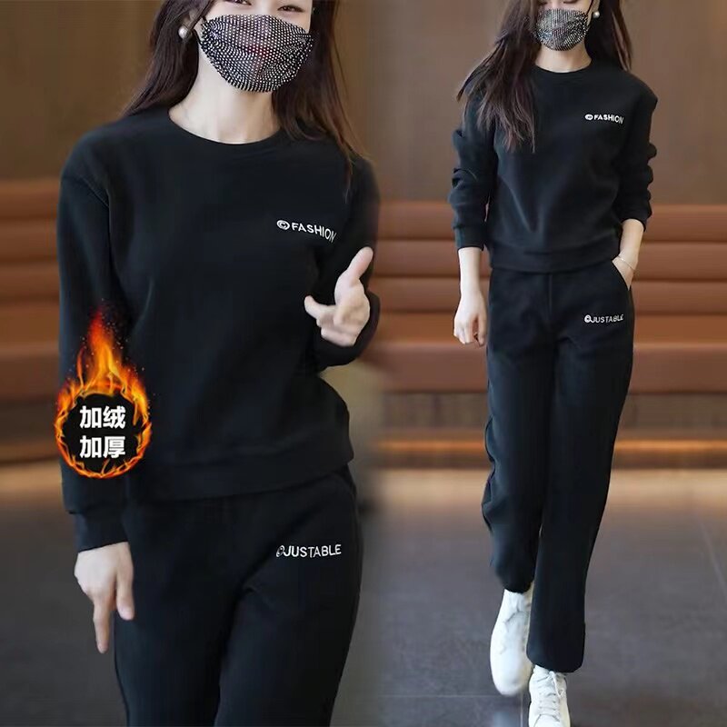 Спортивный костюм для отдыха, комплект, модная утепленная толстовка, городской стиль для девушки 