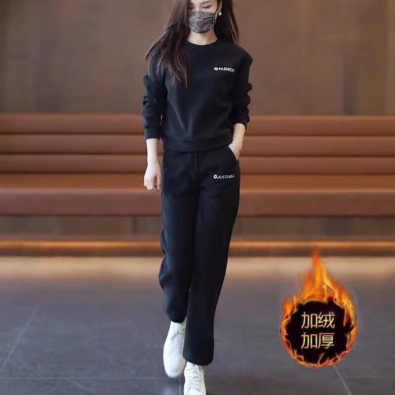 Спортивный костюм для отдыха, комплект, модная утепленная толстовка, городской стиль для девушки 