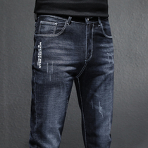 2022 new mens jeans Summer workout straight cylinder elastic spring and summer autumn style casual long pants Korean version Trend