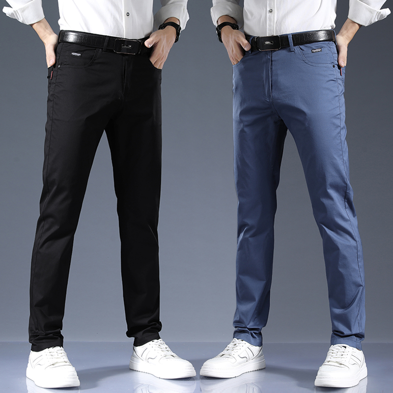 Men Blue Casual Pants Straight Cylinder Sashimi Pants Dad Spring Summer West Pants Summer Thin business Westernpants