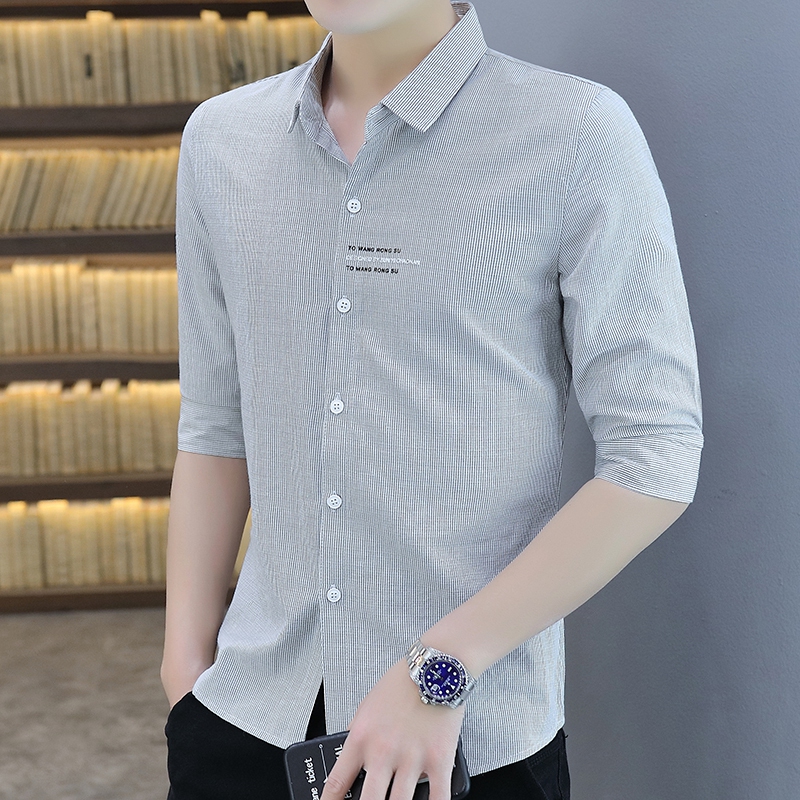 Men short sleeve striped shirt Summer slim fit shirt business career positive dress handsome air trendy casual inner lap shirt