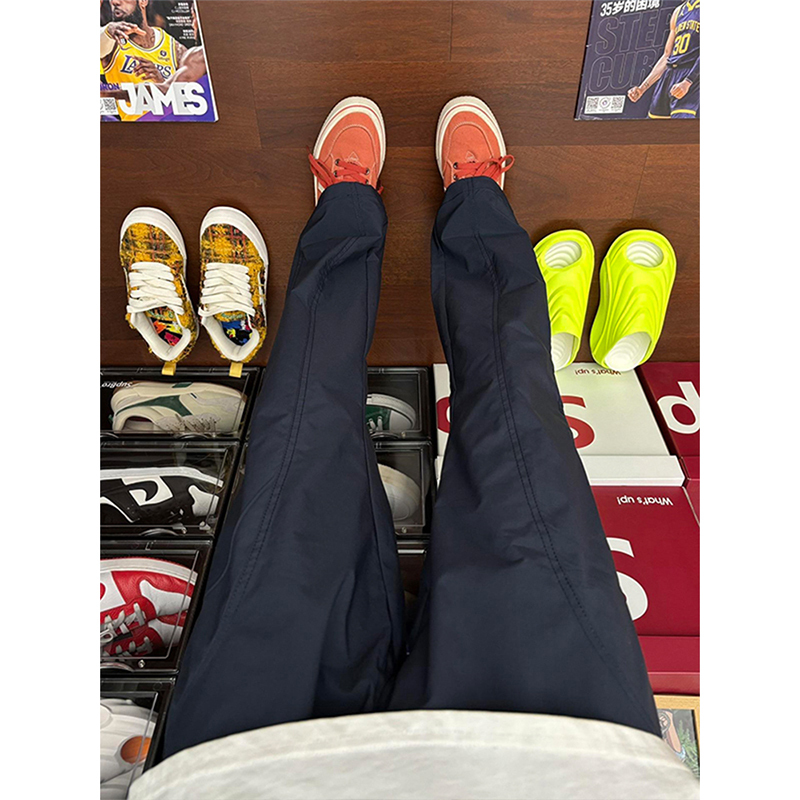 Navy Blue Nylon Quick-Dry Outdoor Pants for Men, Spring American Vibe Trendy Workwear, Slanted Cut Casual Pants