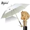 British gold horse head vintage umbrella White satin umbrella cloth Gentleman sunscreen umbrella Animal head metal handle sun umbrella
