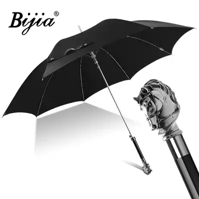 Straight pole umbrella long handle umbrella BIJIA black business umbrella Silver horse sunscreen anti-UV British rain umbrella Literature and art