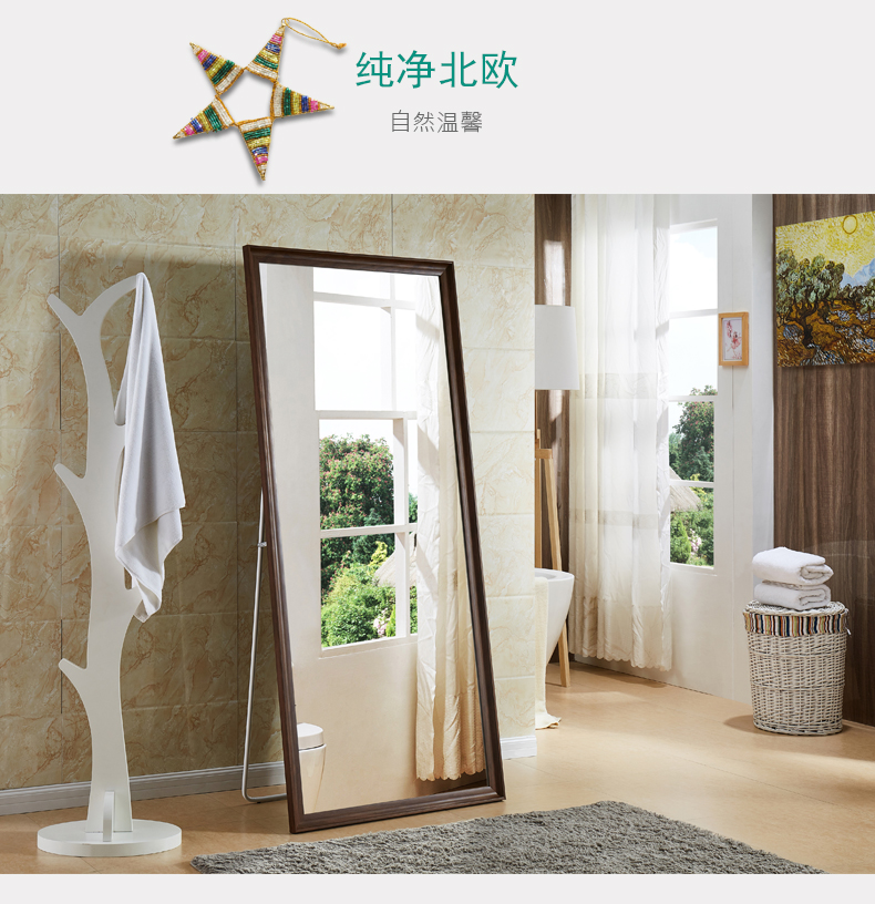 Huashen Bắc Âu đơn giản đầy đủ gương dài gỗ sồi trắng sàn gương treo tường thay đồ gương khung cửa hàng quần áo gương lớn - Gương gương gỗ đứng