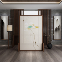  New Chinese style solid wood entrance screen living room partition can be moved simple office can be customized hand-painted lotus seat screen