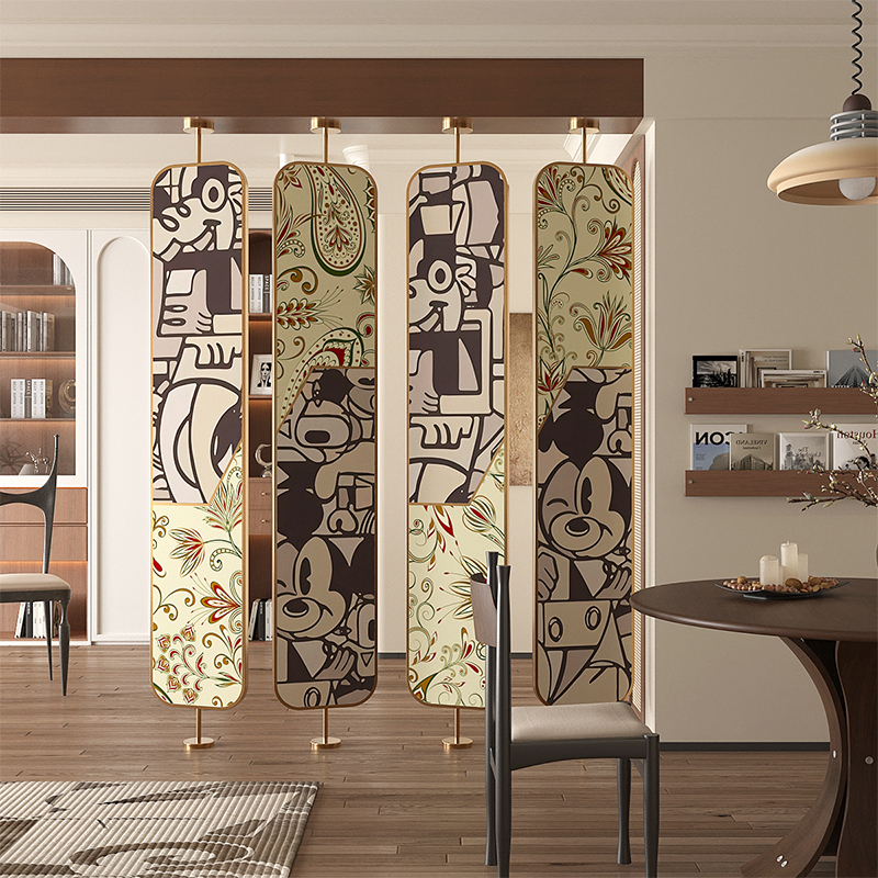 New Folding Screen Partition for Living Room Entrance, Facing the Door, with a Rotating Stainless Steel Design That Stretches from Floor to Ceiling