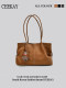 CEEKAY original niche simple retro suede tote bag for women 2026 new caramel color commuter shoulder bag