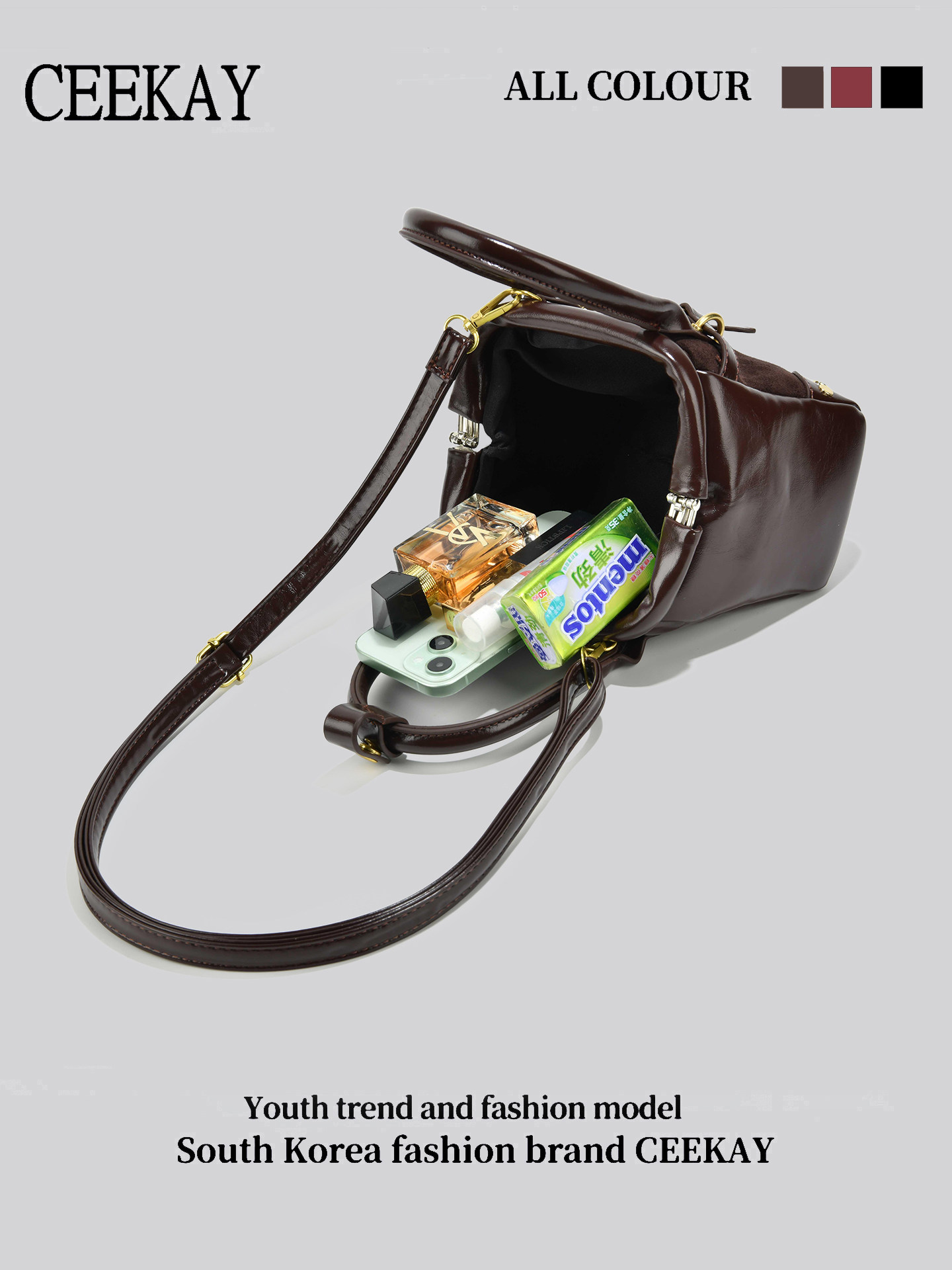 Ceekay Original Design Retro Motorcycle Bowling Bag for Women 2025 New Style Textured Niche Handbag Crossbody Bag