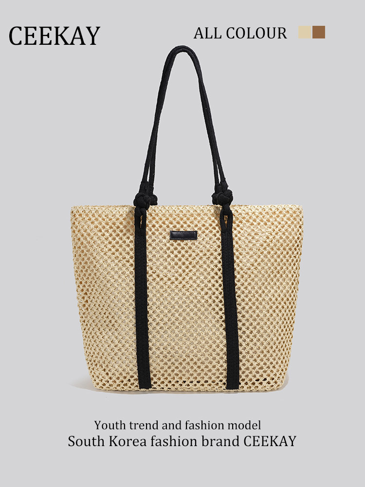 Ceekay Genuine Straw Woven Bag Tote Bag Seaside Beach Bag Large Capacity Woven Bag for Women Summer 2025 New Model