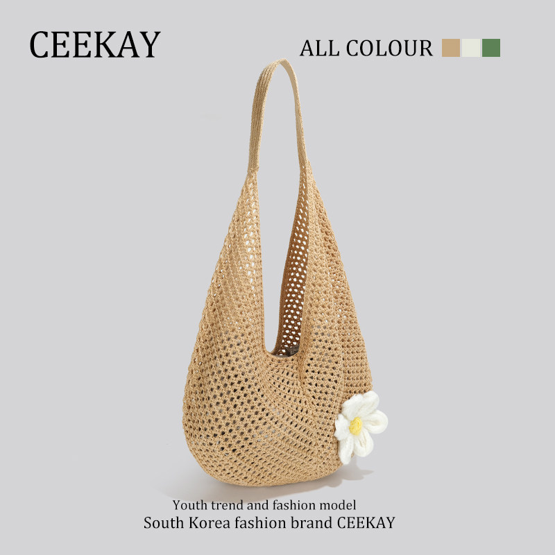 Ceekay Large Capacity Straw Shoulder Bag - 2024 Summer New Beach Casual Vacation Tote Bag - Thumbnail 3