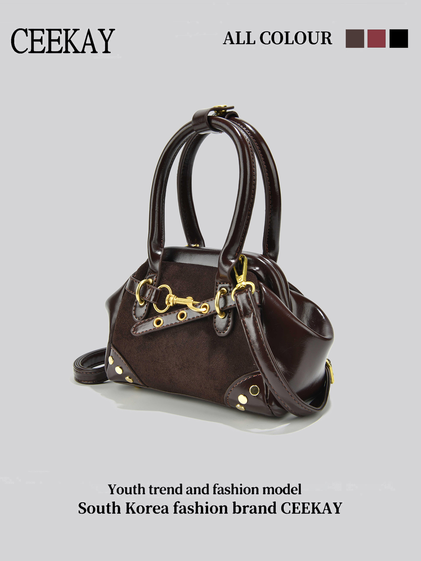 Ceekay Original Design Retro Motorcycle Bowling Bag for Women 2025 New Style Textured Niche Handbag Crossbody Bag