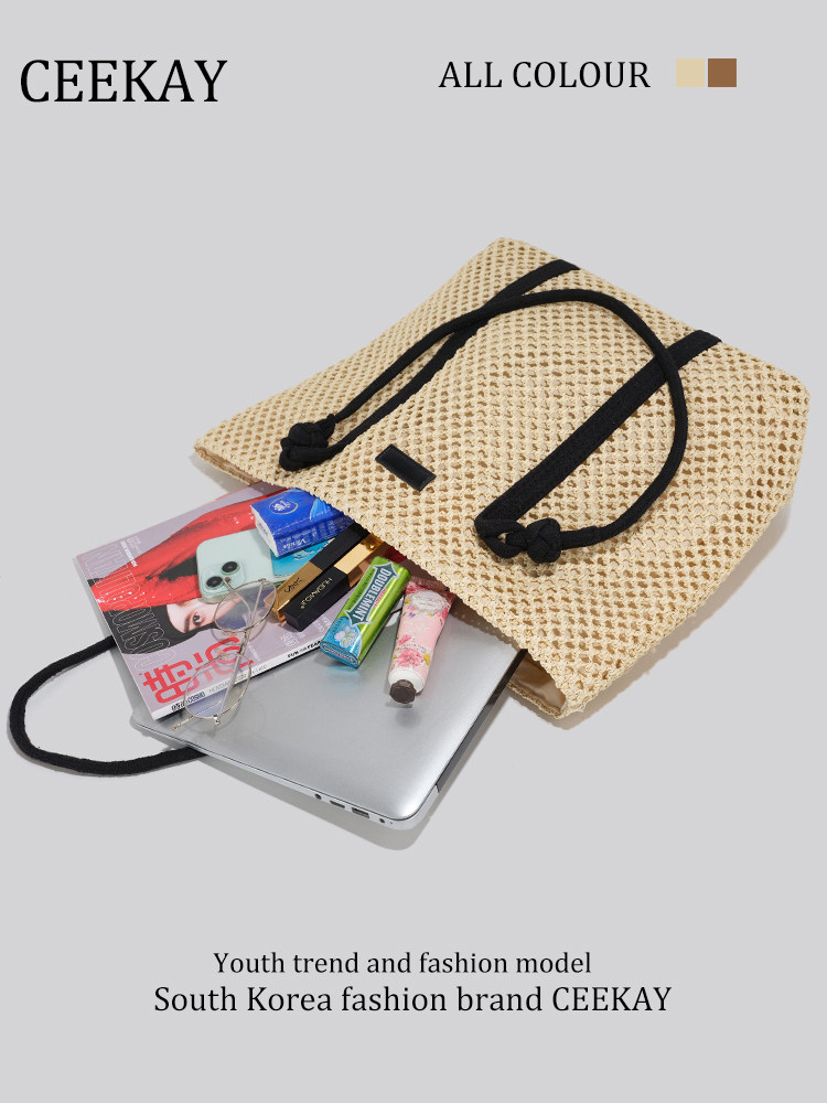 Ceekay Genuine Straw Woven Bag Tote Bag Seaside Beach Bag Large Capacity Woven Bag for Women Summer 2025 New Model