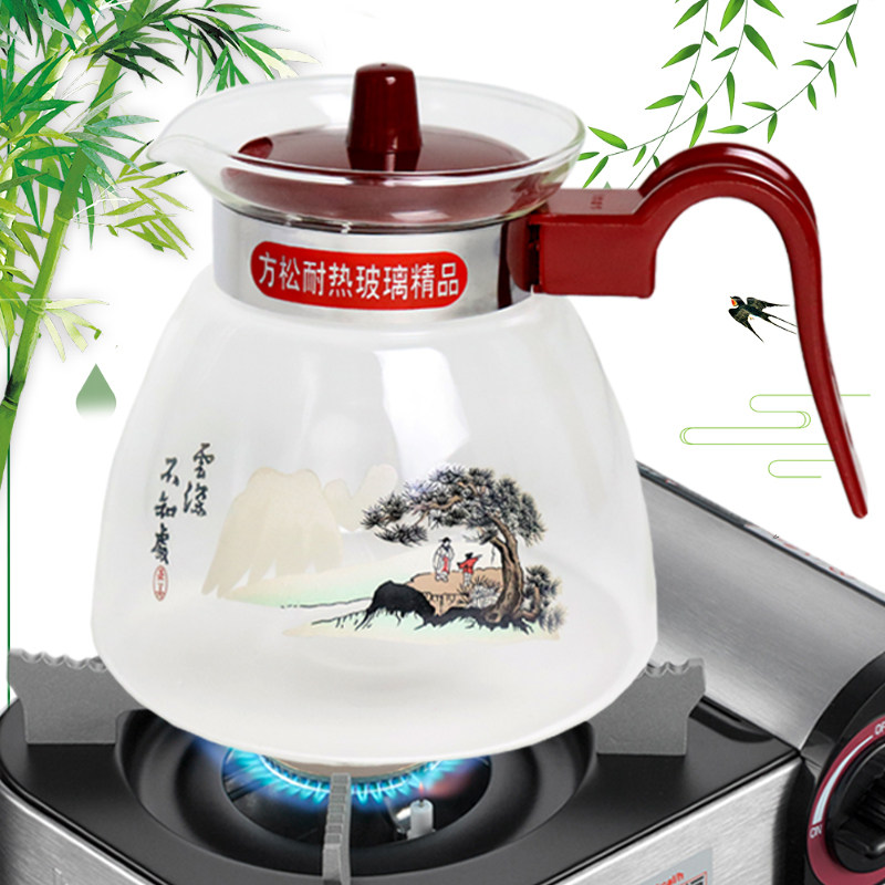 Min Fire Heat Resistant Coffee Maker Explosion Proof Glass Pot Burning Water Gas Stove Stay Herbal Straight Fire Can Burn Flat Pot 1600ml