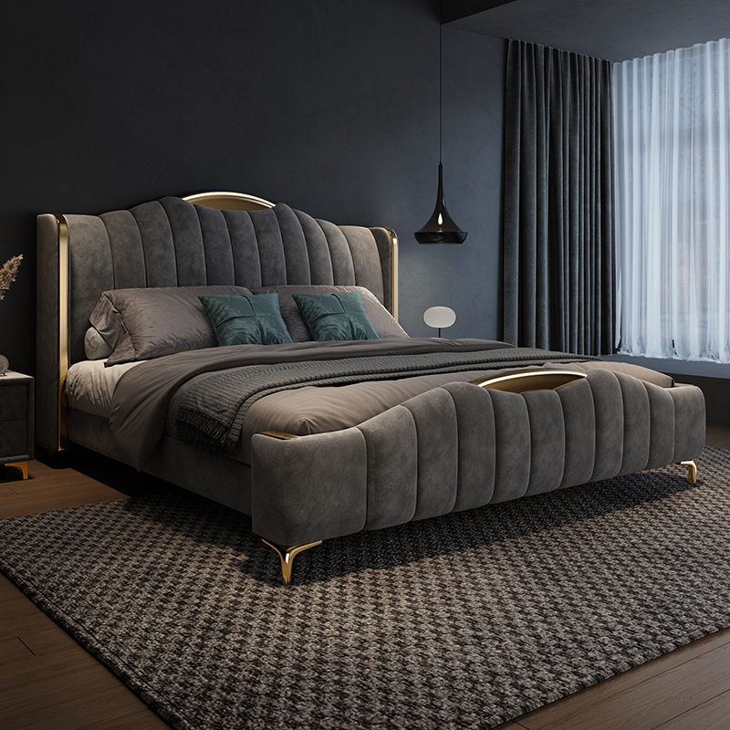 Italian-Style Minimalist Fabric Bed Master Bedroom Large Bed Double Bed Modern Simple Suede 2m X 2.2m Tech Fabric Wedding Bed Italian-Style Minimalist Fabric Bed Master Bedroom Large Bed Double Bed Modern Simple Suede 2m X 2.2m Tech Fabric Wedding Bed