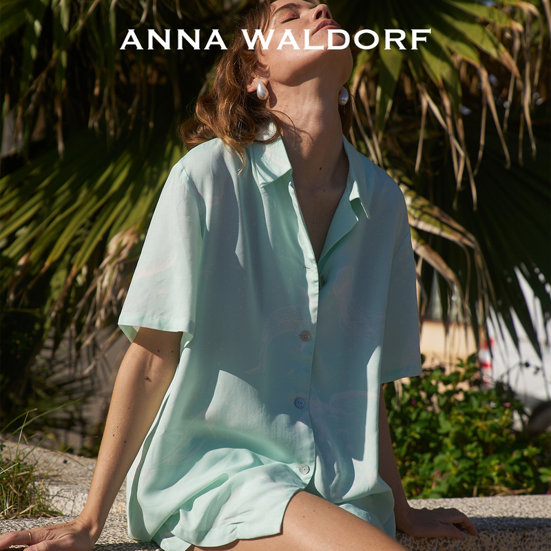 Anna Waldorf Vacation Set Jelly Ocean Print Shirt Collar Short-Sleeved Shorts Casual Couple Matching Outfit