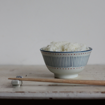 Liangyuan still product Japanese-style hand-painted blue strip ceramic rice bowl Small fresh literary porridge bowl Soup bowl