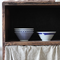 Liangyuan still product Japanese-style blue small fresh geometric pattern Ceramic rice bowl Porridge bowl Soup bowl