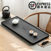 Natural black gold stone tea plate whole new Chinese household simple stone custom drainage stone large fire tea table