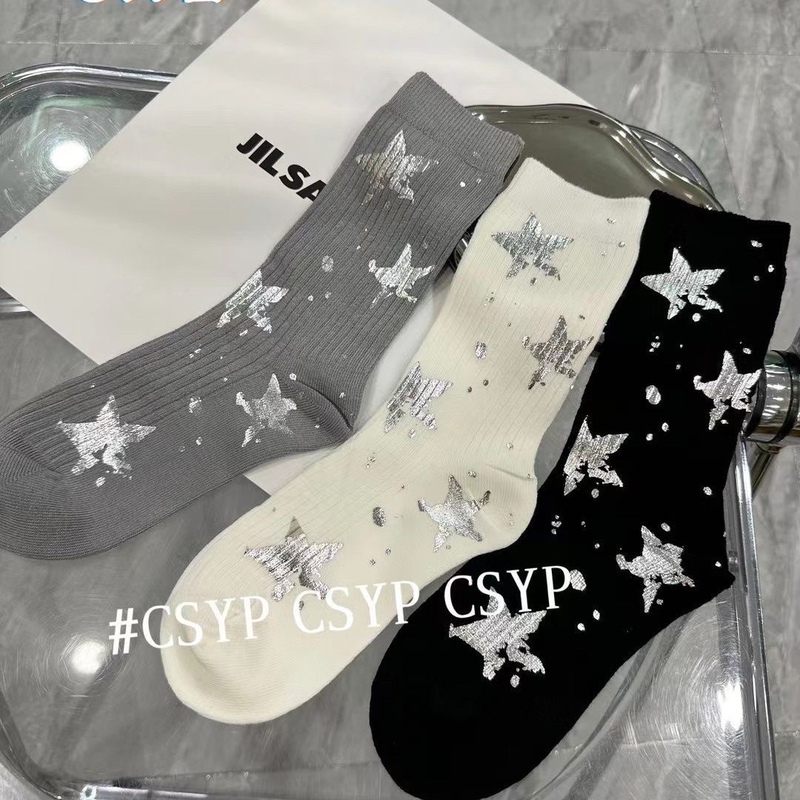 Socks for Women in Autumn and Winter New Paint-Splashed Socks Women's High Socks ins Thin Painted Painted Star Fairy Pile Socks