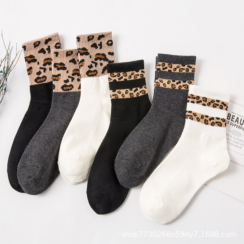 Mid-Calf Women's Socks, Classic Leopard Print High Socks, Women's Autumn and Winter Style, Retro Versatile Korean Style Women's Socks, Warm and Breathable