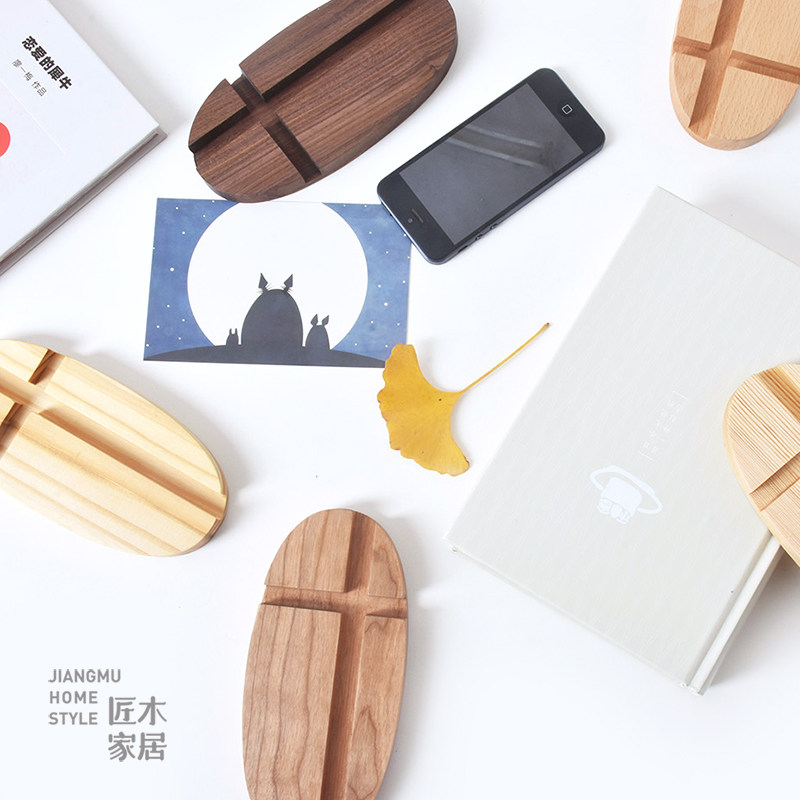 Custom logo creative wood black walnut office lazy mobile phone ipad tablet universal solid wood bracket base