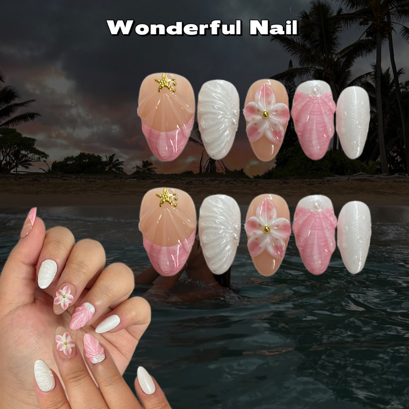 Wonderfulnail Cherry Blossom Scent Handmade ins Style Short Almond 2cm 3D Pink Series Press-On Nails