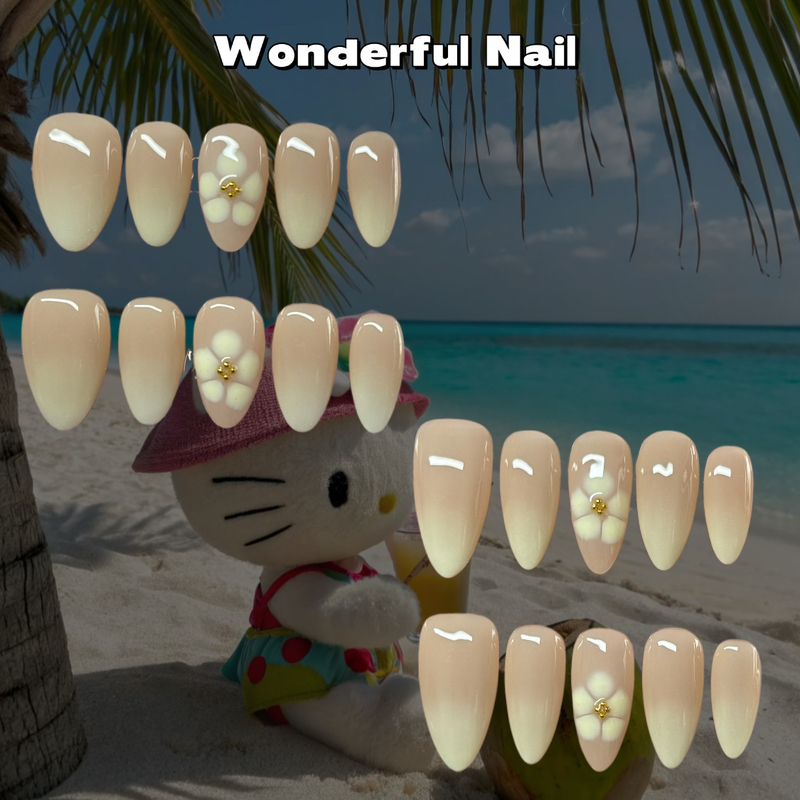 Wonderfulnail Little Yellow Flower Handmade ins Style Almond Nails Little Chicken Yellow Flower Cute Wearable Nails