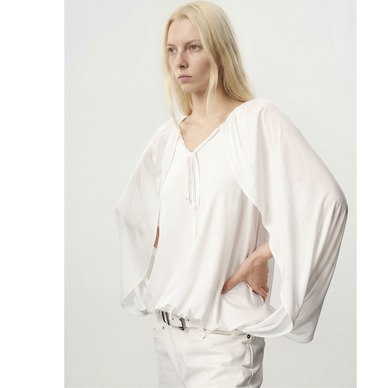 Themost Likely26 Summer V-Neck Tie-Up Cape-Style Loose Shirt for Women, Two-Way Wear Tencel Blouse Top