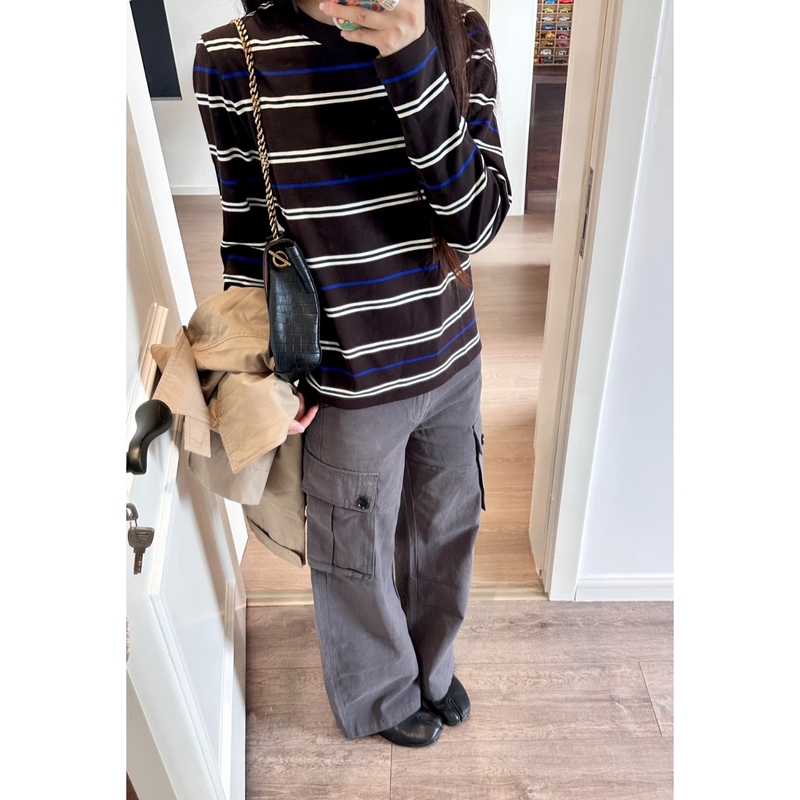 2026 Autumn New Cos Style Women's Standard Fit Long Sleeve T-Shirt Brown/Striped 1325627007