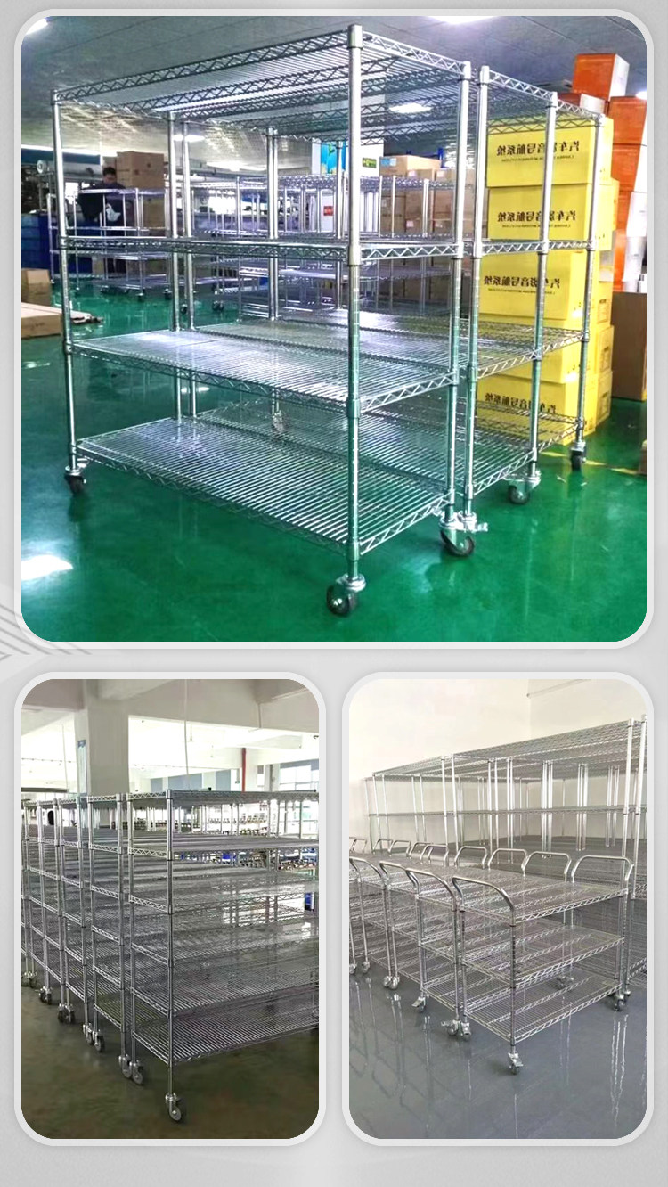 Мучительный 加粗加厚带轮周转物料车不锈钢色家用水果店电商收纳分拣手推车