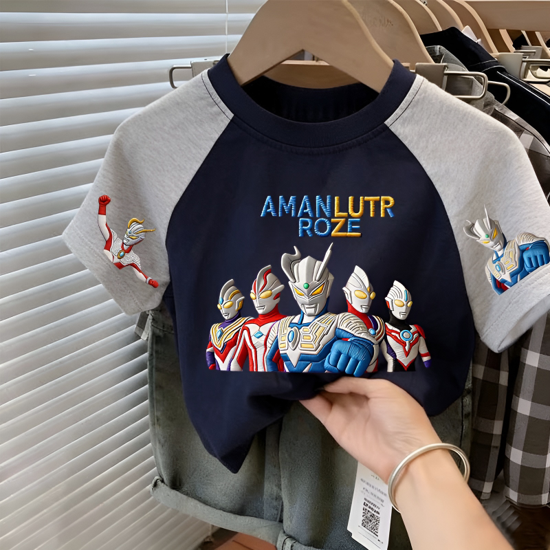 модная крутая одежда Ultraman из 100% хлопка, летняя модная футболка с мультяшным принтом для японских мальчиков, футболка с короткими рукавами