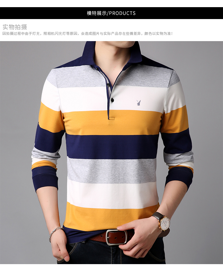 Mùa xuân và mùa thu Playboy Mới cho nam Áo thun dài tay Áo thun cotton Cổ áo Thời trang Hàn Quốc giản dị áo thun nam hàng hiệu