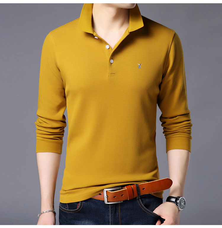 Playboy áo thun dài tay nam cotton ve áo polo trẻ trung cổ áo màu rắn áo sơ mi mỏng chạm đáy áo thun cotton