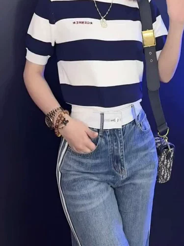 初乙 Летние модные джинсы, весенние штаны, высокая талия, изысканный стиль, свободный прямой крой