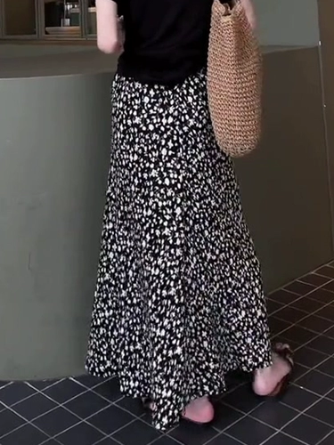 Летняя модная длинная юбка, свободный крой, в цветочек, А-силуэт