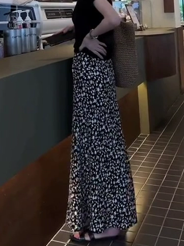 Летняя модная длинная юбка, свободный крой, в цветочек, А-силуэт