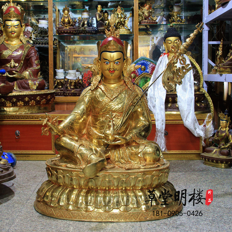 Tibetan pure copper gilt lotus born Dashi Buddha statue Tantric enshrined pure copper statue one meter high Buddhist hall decoration