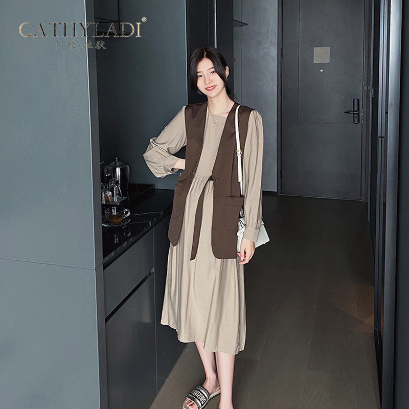 CATHYLADI pregnant office worker fashion suit 2020 autumn temperament vest loose two-piece dress