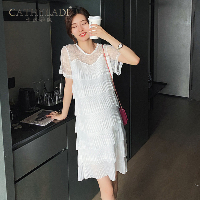 CATHYLADI pregnant women summer dress 2021 new personality thin temperament mesh chiffon cake skirt dress