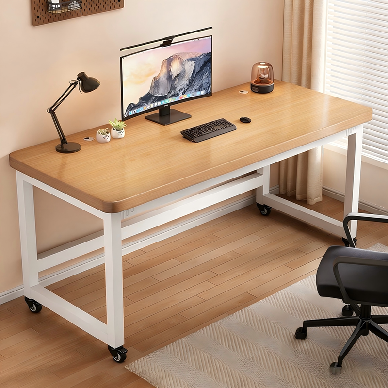 Solid Wood Computer Desk, Movable Simple Office Writing Desk, Home Lazy Desk, Bedroom Bedside Desk with Wheels