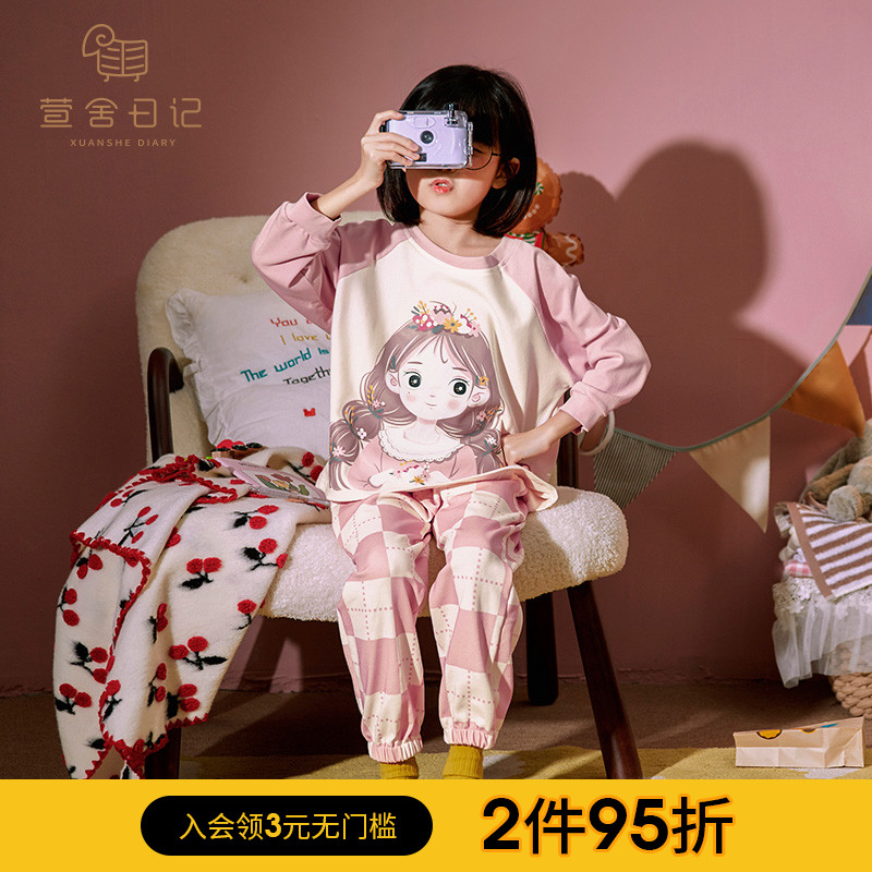 Girl Sleepwear Spring Autumn Season Children Pure Cotton Long Sleeves CUHK Boy Baby Cover Spring Home Conserved Little Girl Suit