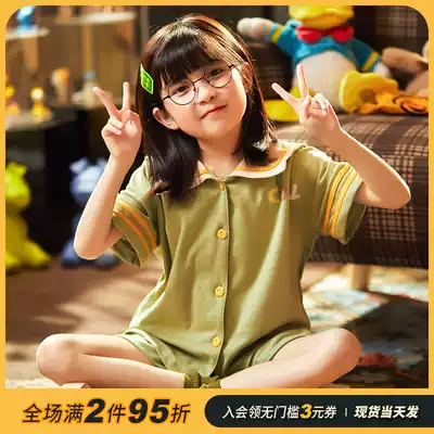 Girls' pajamas cotton summer thin short-sleeved parent-child mother and daughter 13-year-old girl Zhongdai children's home clothing set