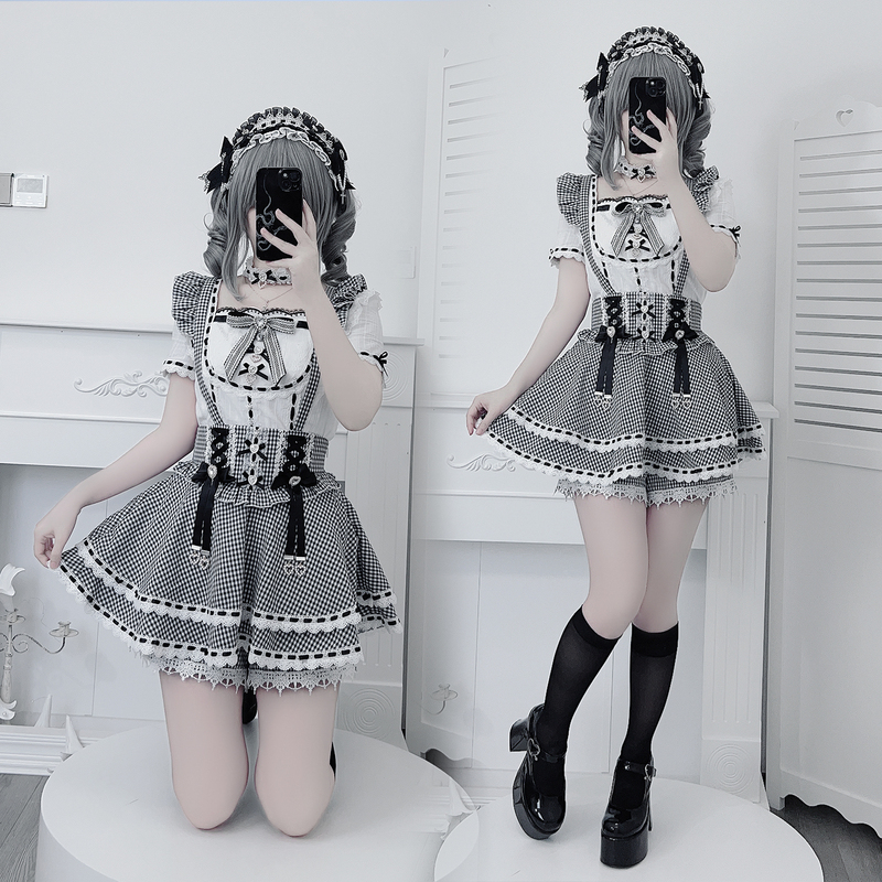 Broken Bear Heart Diamond Original Japanese Style Mass-Produced Spring/Summer Cute Pure Cotton Shirt and Skirt Set