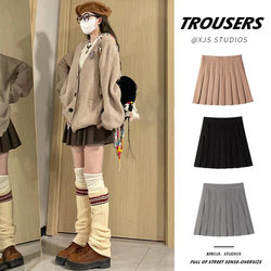 Khaki Pleated Skirt, Women's Spring, Autumn and Winter 2025 New Style Preppy Style High-Waisted A-Line Skirt, Slimming Look Jk Short Skirt