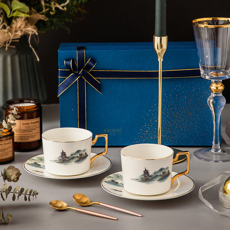 Light luxury European-style bone china coffee cup Phnom Penh creative tea set set home afternoon tea set couple cup gift box