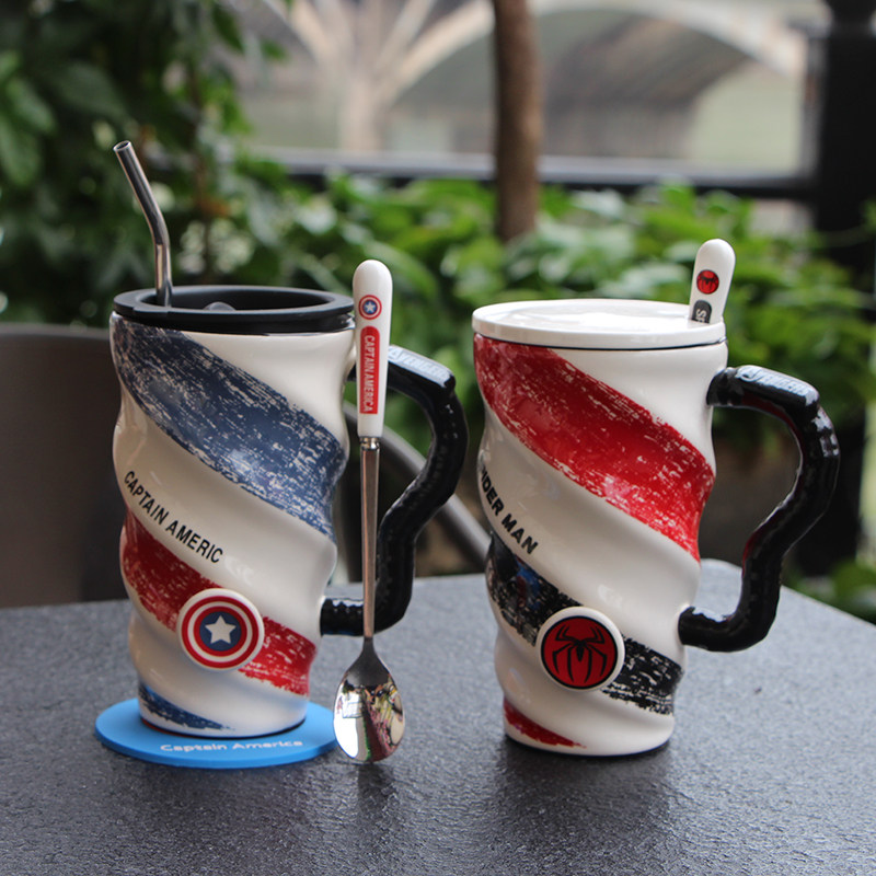 Creative simple office ceramic personality large-capacity mark coffee cup with lid spoon for boys and girls home drinking cup